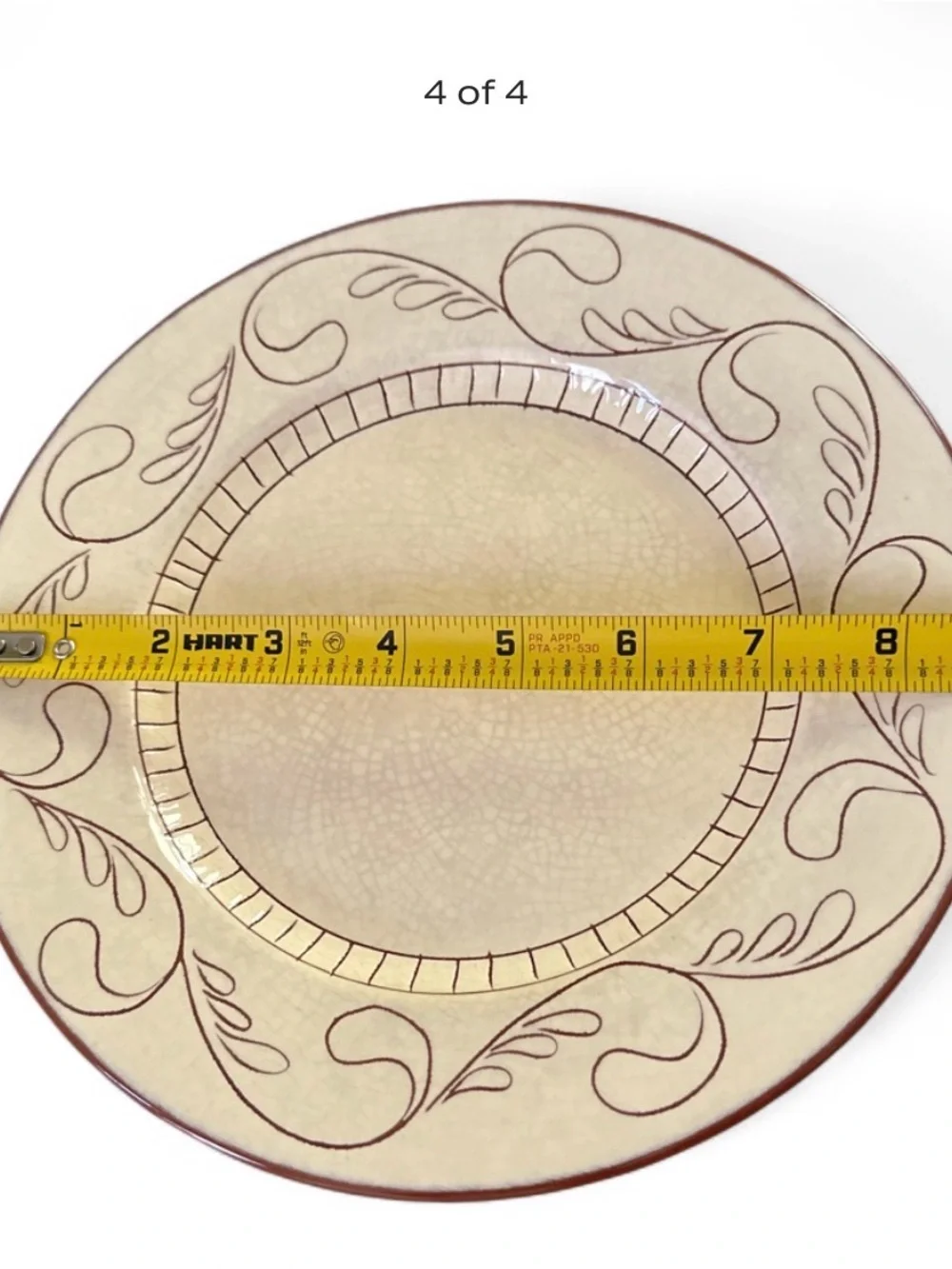 Pottery Barn Cream salad Plate with Brown cabrerra Scroll Motif Set of 4